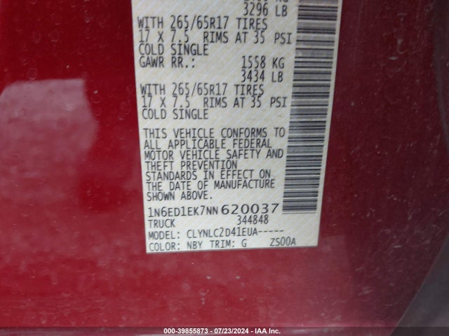 Nissan Frontier Sv 4x4 2022 1N6ED1EK7NN620037 Image 9