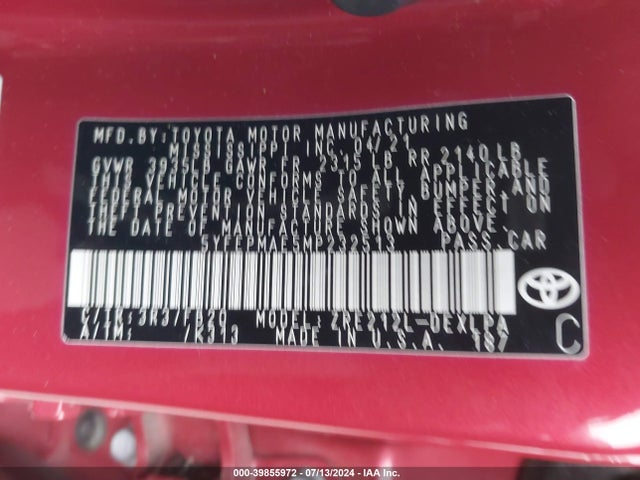 Toyota COROLLA LE 2021 5YFEPMAE5MP232513 Image 9