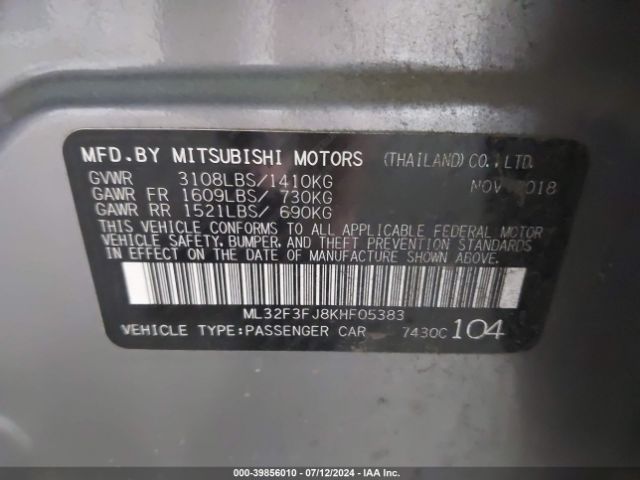 2019 MITSUBISHI MIRAGE G4 ML32F3FJ8KHF05383 Photo 8