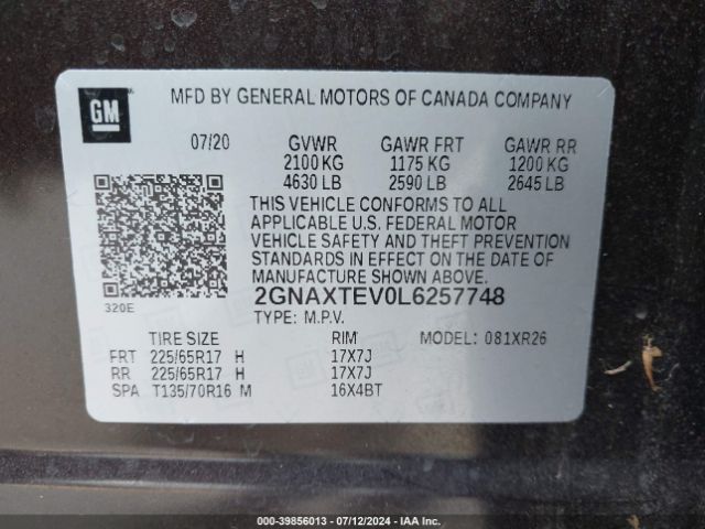 2GNAXTEV0L6257748 Chevrolet Equinox Awd 2fl