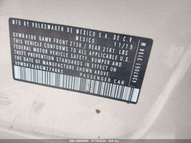 3VWD67AJ6GM274663 Volkswagen Jetta 1.4t Se