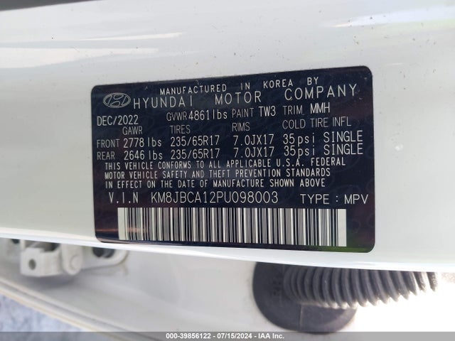 KM8JBCA12PU098003 Hyundai Tucson Hybrid Blue