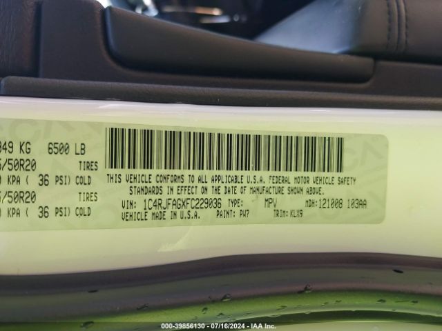 1C4RJFAGXFC229036 Jeep Grand Cherokee Altitude