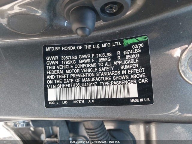Honda Civic Lx 2020 SHHFK7H36LU416117 Image 9