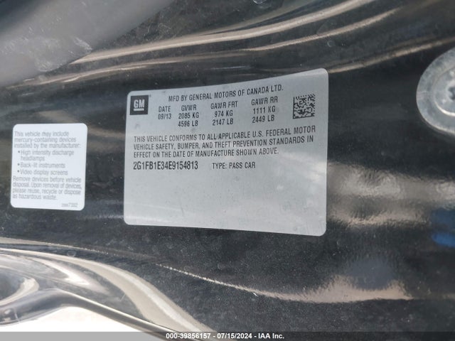 Chevrolet Camaro 1lt 2014 2G1FB1E34E9154813 Image 9