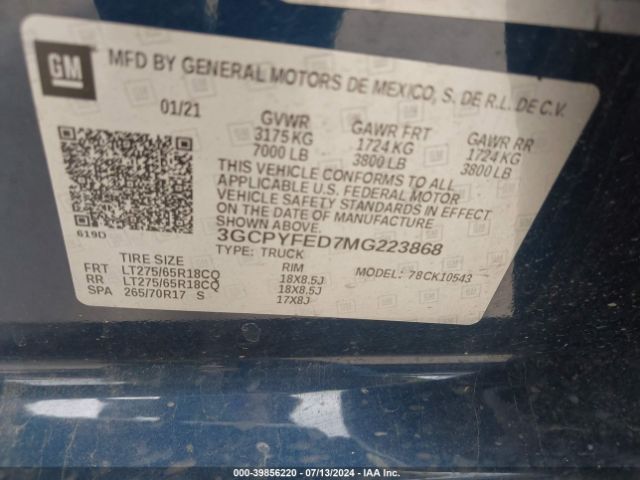 3GCPYFED7MG223868 Chevrolet Silverado 1500 4wd  Short Bed Lt Trail Boss