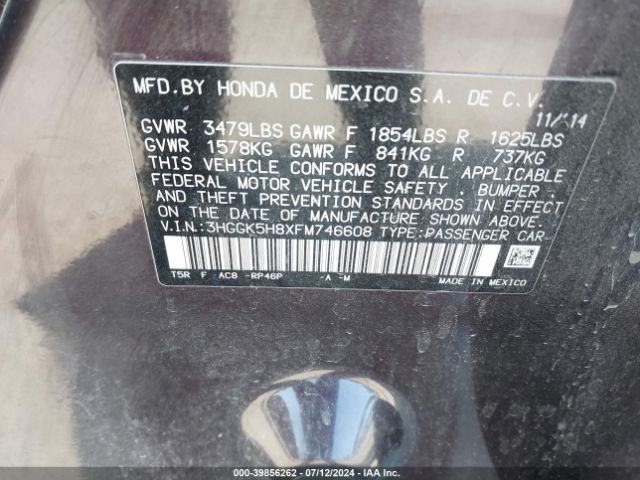 3HGGK5H8XFM746608 Honda Fit Ex/ex-l