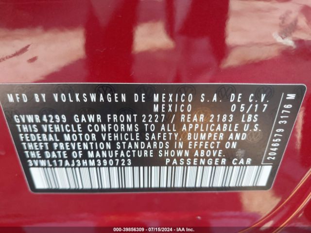 3VWL17AJ3HM390723 Volkswagen Jetta 1.8t Sel/1.8t Sel Premium