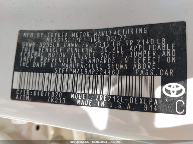 Toyota COROLLA LE 2022 5YFEPMAE9NP334463 Image 9