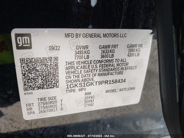 1GKS1GKT9PR158434 GMC Yukon Xl 2wd Slt