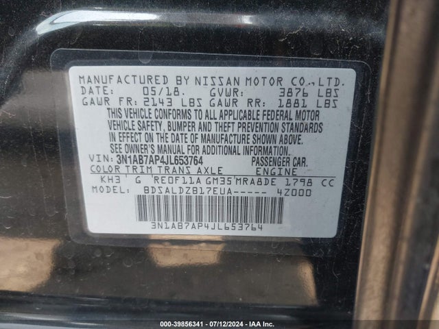Nissan SENTRA SV 2018 3N1AB7AP4JL653764 Image 9