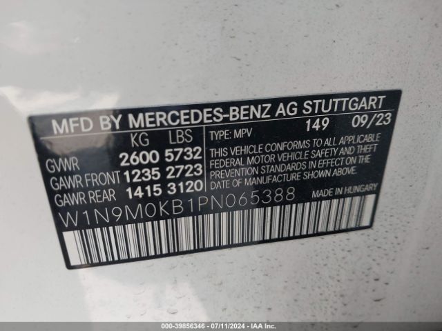 W1N9M0KB1PN065388 Mercedes-Benz Eqb 300 Suv 4matic