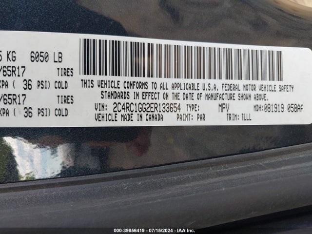 2C4RC1GG2ER133654 Chrysler Town & Country Limited