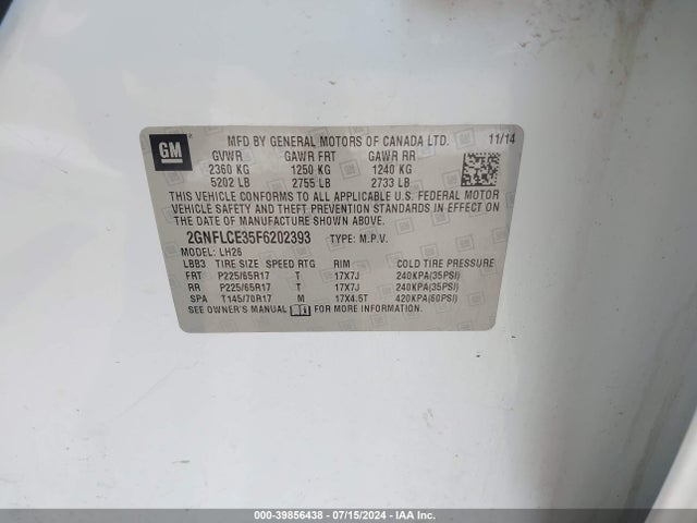 Chevrolet Equinox 2lt 2015 2GNFLCE35F6202393 Image 9