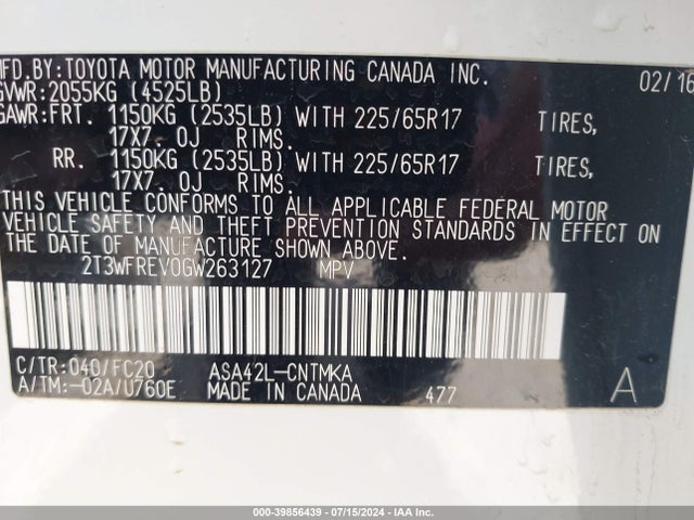 Toyota Rav4 Xle 2016 2T3WFREV0GW263127 Image 9