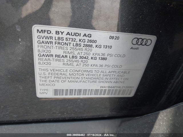WA1B4AFY4L2120001 Audi Sq5 Premium Plus Tfsi Quattro Tiptronic