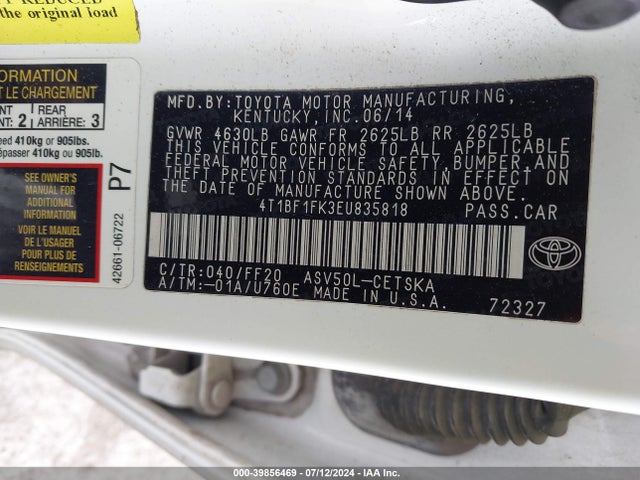 Toyota CAMRY SE 2014 4T1BF1FK3EU835818 Image 9