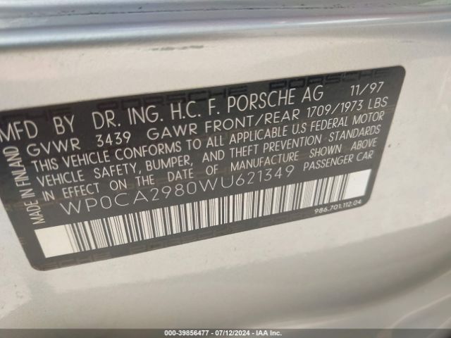 1998 PORSCHE BOXSTER WP0CA2980WU621349 Photo 8