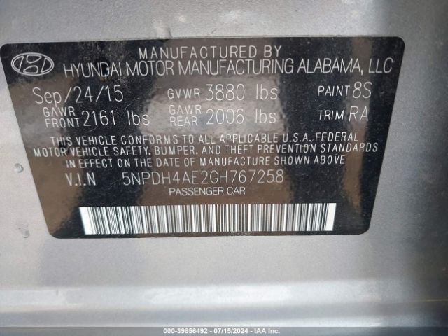 5NPDH4AE2GH767258 Hyundai ELANTRA SE