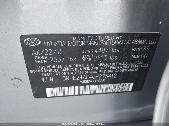 5NPE24AF4GH275412 Hyundai dohc gdi theta-ii