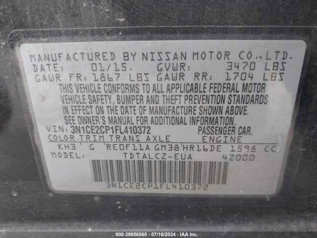 Nissan Versa Note S Plus 2015 3N1CE2CP1FL410372 Image 9