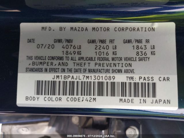 JM1BPAJL7M1301089 Mazda Mazda3 2.5 S