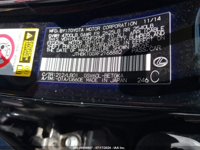 JTHBK1GGXF2168882 Lexus ES 350