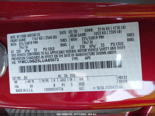 1FMCU9BZ5LUA85072 Ford Escape Se Sport Hybrid