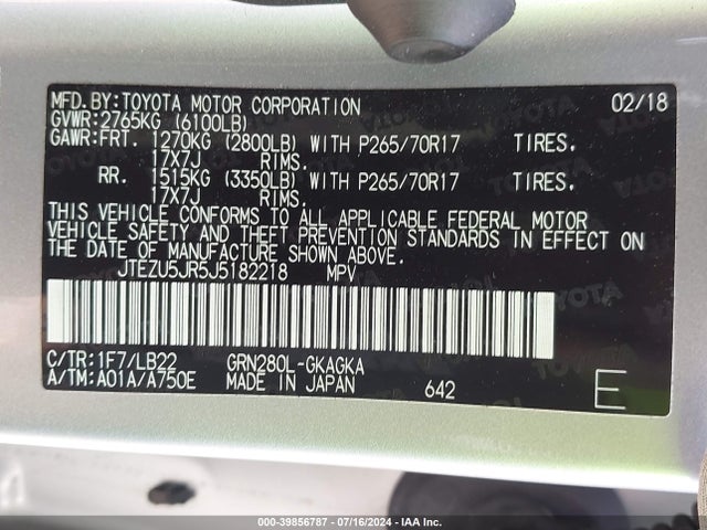 Toyota 4runner Sr5 Premium 2018 JTEZU5JR5J5182218 Image 9