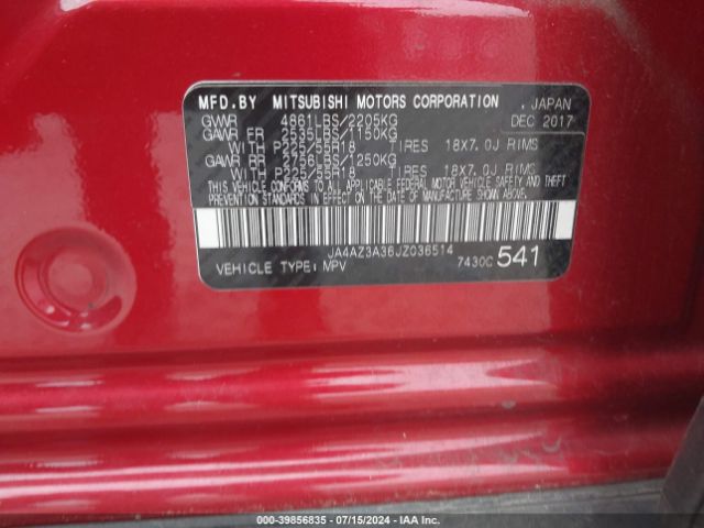 JA4AZ3A36JZ036514 Mitsubishi Outlander Se
