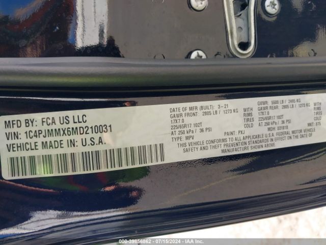 1C4PJMMX6MD210031 Jeep Cherokee Latitude Lux 4x4