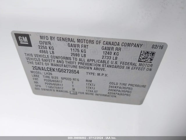 Chevrolet EQUINOX LT 2016 2GNALCEK1G6272654 Image 9
