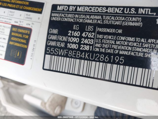 55SWF8EB4KU286195 Mercedes-Benz C 300 4matic