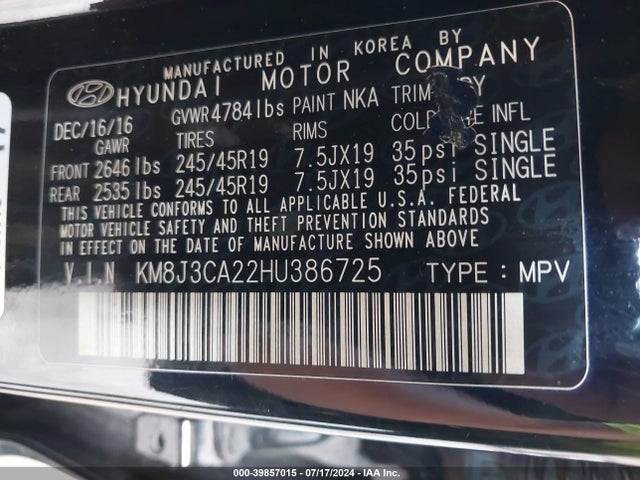 Hyundai Tucson Limited 2017 KM8J3CA22HU386725 Image 9