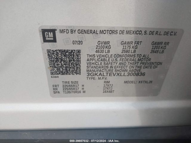 3GKALTEVXLL300836 GMC Terrain Awd Sle