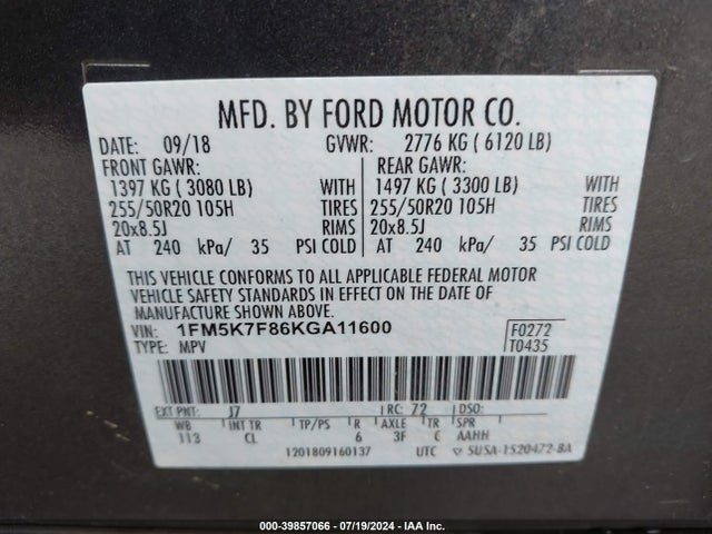 Ford Explorer Limited 2019 1FM5K7F86KGA11600 Image 9