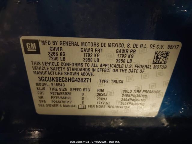 3GCUKSEC3HG438271 Chevrolet Silverado 1500 1lz