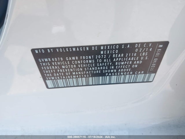 3VW2K7AJ8EM421937 Volkswagen Jetta 2.0l S