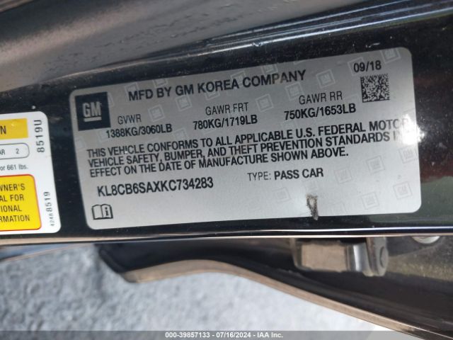 KL8CB6SAXKC734283 Chevrolet Spark Ls Cvt