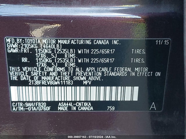 Toyota RAV4 LE 2016 2T3BFREV8GW411183 Image 9