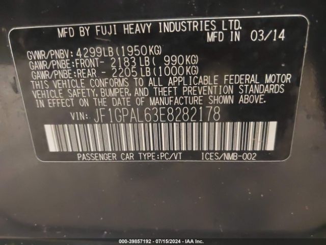 JF1GPAL63E8282178 Subaru Impreza 2.0i Sport Premium