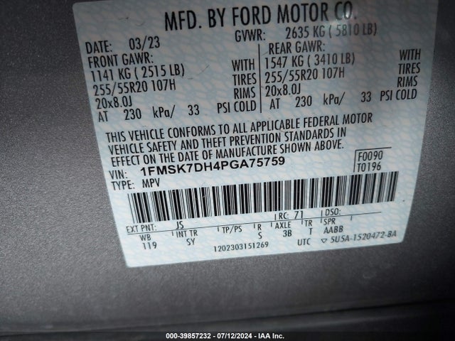 Ford EXPLORER XLT 2023 1FMSK7DH4PGA75759 Image 9