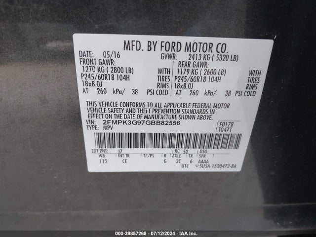 Ford EDGE SE 2016 2FMPK3G97GBB82556 Image 9