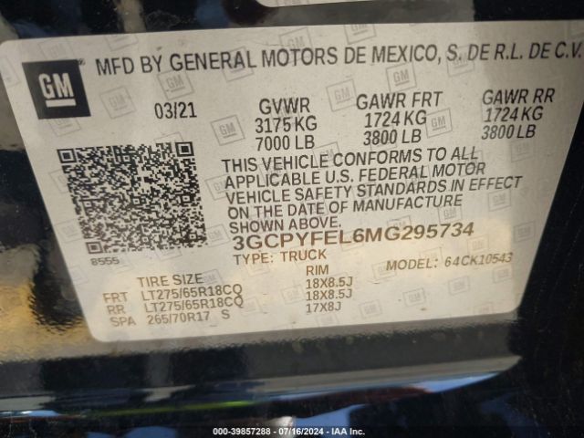3GCPYFEL6MG295734 Chevrolet Silverado 1500 4wd  Short Bed Lt Trail Boss