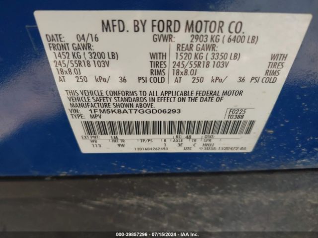 1FM5K8AT7GGD06293 Ford Utility Police Interceptor