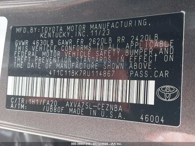 4T1C11BK7RU114867 Toyota CAMRY LE