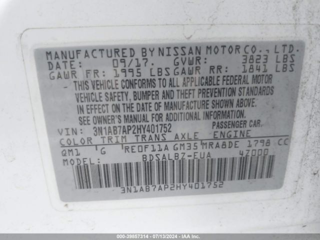 3N1AB7AP2HY401752 Nissan SENTRA S
