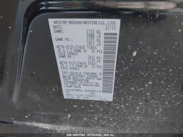 Nissan Pathfinder Platinum 2016 5N1AR2MM5GC608944 Image 9