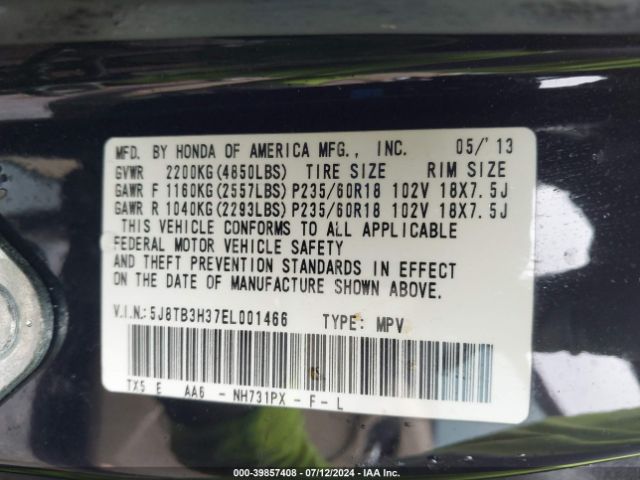 5J8TB3H37EL001466 Acura RDX