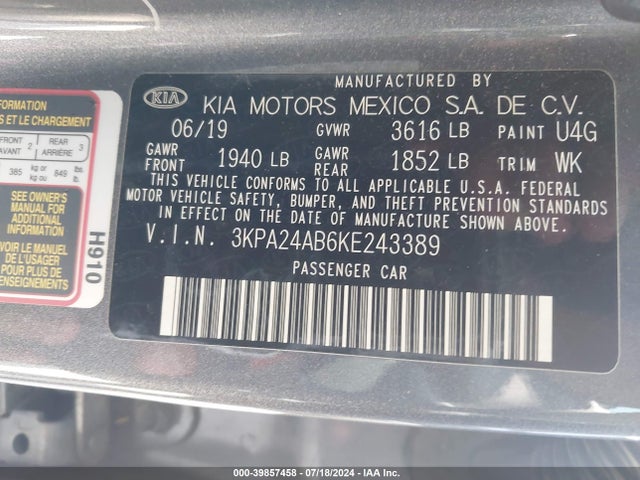 KIA RIO S 2019 3KPA24AB6KE243389 Image 9